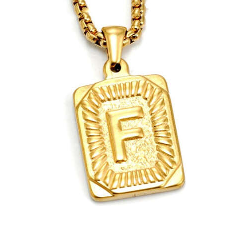 Collier pendentif initial AZ carré plaqué or 18 carats