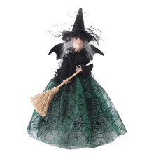 Figurky čarodějnic a plyšové trpaslíky pro halloweenskou dekoraci stolu