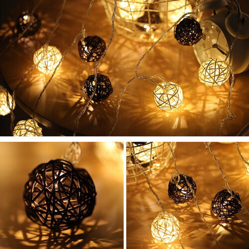 LED-ljusslinga i rotting med bollar, 3M, 20 bollar, USB-driven