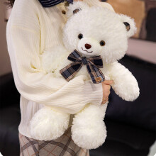 Peluche de oso con pajarita, marrón y blanco, 35 cm (13,78 pulgadas), ecológico.