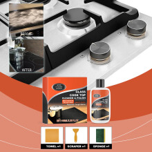 Kit de nettoyage et de polissage pour plaques de cuisson en vitrocéramique avec grattoir éponge