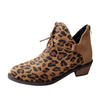 Stiefeletten mit Leopardenmuster, Obermaterial aus PU, runde Zehenpartie, Größe 5,5 US