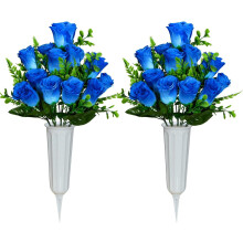 Bouquet de roses artificielles violettes pour pierres tombales de cimetière