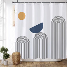 Tenda da doccia boho a righe bianche e nere 72x72 pollici