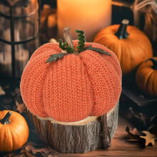 Gebreide pompoenversiering voor de herfst en Halloween (6 stuks)