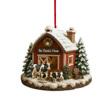 Ornement de Noël en acrylique sur le thème de la ferme des vaches, poulailler en bois 1