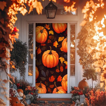 Copertura per porta autunnale con foglie d'acero e zucca, decorazione stile rustico (1 confezione)