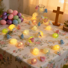 Coniglietto e uova di Pasqua illuminati per decorazioni primaverili per feste.