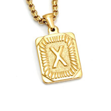 Hangerketting met initialen, 18K verguld, vierkante letter AZ