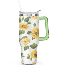 Tazza termica da viaggio Sunflower da 1,2 litri (40 oz) con isolamento sottovuoto e cannuccia retrattile.