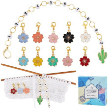 Marqueurs de tricot verrouillables avec motif floral émaillé, 11 pièces