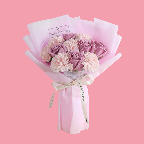 Bouquet artificiel violet de 11 œillets et roses
