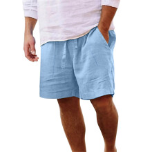 Heren katoenen casual shorts met trekkoord, losse pasvorm, 23 cm, blauw