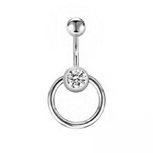 Piercing all'ombelico in argento con bottone e strass, bilanciere