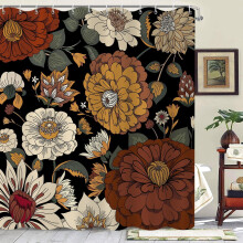 Tenda da doccia floreale in stile boho, impermeabile e lavabile in lavatrice.