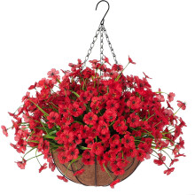 Fleurs artificielles suspendues dans un panier doublé de noix de coco, 30 cm