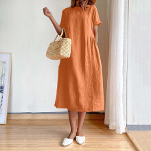 Damenkleid aus Baumwollleinen, Orange, Größe M