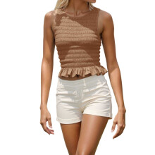Débardeur froncé pour femme, kaki, taille M
