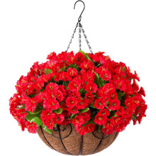 Fleurs artificielles suspendues dans un panier en noix de coco de 30 cm avec