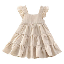 Mädchen Rüschenkleid, ärmellos, Stufenkleid, beige, 2-3 Jahre