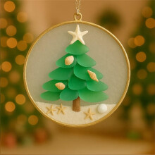 Ornement de Noël artisanal en verre de mer avec corde, 8 cm
