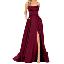 Damen-Abendkleid in A-Linie mit Carmen-Ausschnitt, weinrot, Größe M