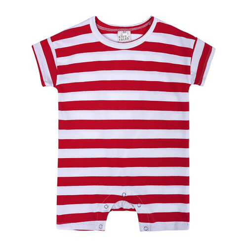 Gestreifter Baby-Kurzarm-Overall, Rot, 6-9 Monate