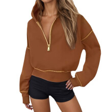 Sweat à capuche zippé marron léger pour femme, taille S