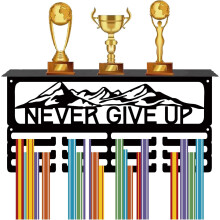 Porte-médailles métallique « Never Give Up » avec 12 crochets
