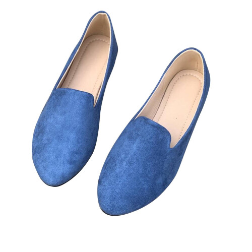 Γυναικεία μπλε σουέτ slip-on φλατ παπούτσια με στρογγυλή μύτη, μέγεθος 8.5US