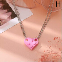 Herzförmige Ziegelstein-Paarkette, rosa Schmuckset, 2-teilig