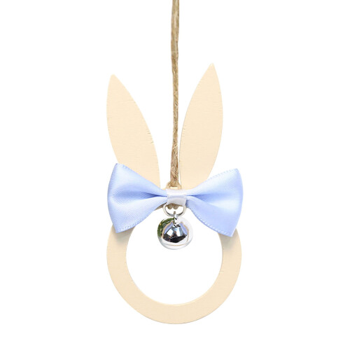 Wooden Easter Bunny Pendant with Bow and Bell Blue