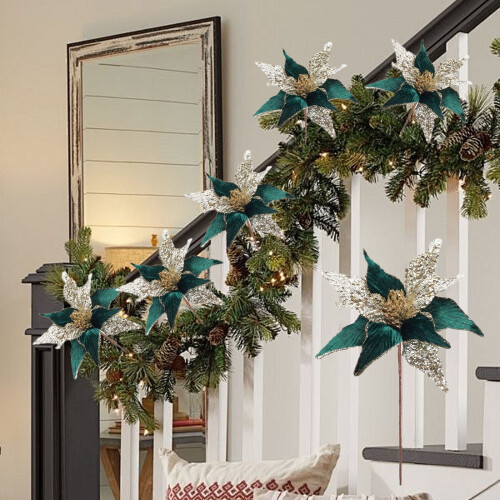 Décoration florale de Noël en velours vert 30 cm