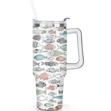 Gobelet isotherme à motif poisson de 1,2 L (40 oz) avec double paroi et poignée