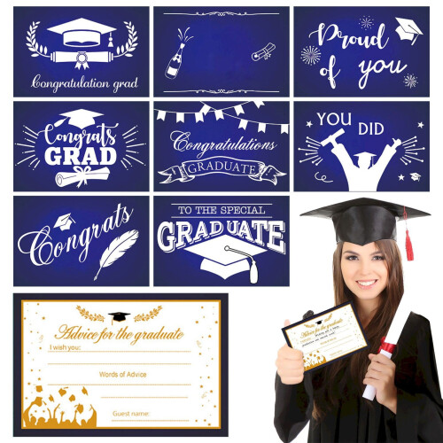 Graduation Cards Black Gold 8-Pack