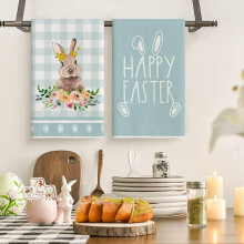 Serviette à main lapin à carreaux bleus Décoration printemps-été