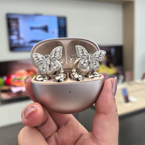 Butterfly Clip-On Earbuds Accessory with Rhinestones