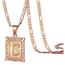 Copper Square Monogram Letter Pendant Necklace Rose Gold