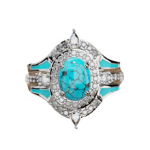 925 Sterling Silver Turquoise Moonstone Ring Set 3 Pieces