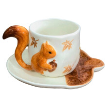 Hübsche Porzellantasse mit Eichhörnchen-Relief, Kaffeetasse, Esstischtasse, Blumentasse, Nachmittagsteetasse, Teetasse, Fruchtsaftbecher B