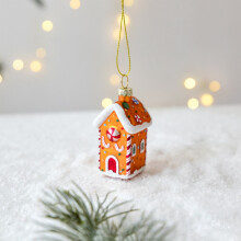 Glass Gingerbread House Ornament Handcrafted Candy Design 1