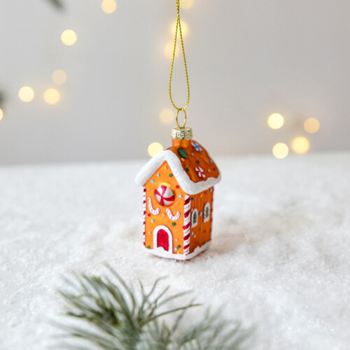 Glass Gingerbread House Ornament Handcrafted Candy Design 1