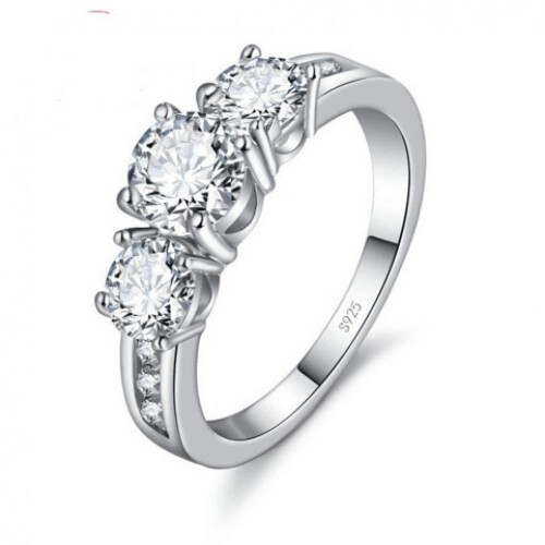 Moissanite Ring Sterling Silver Elegant Design 3 Stones