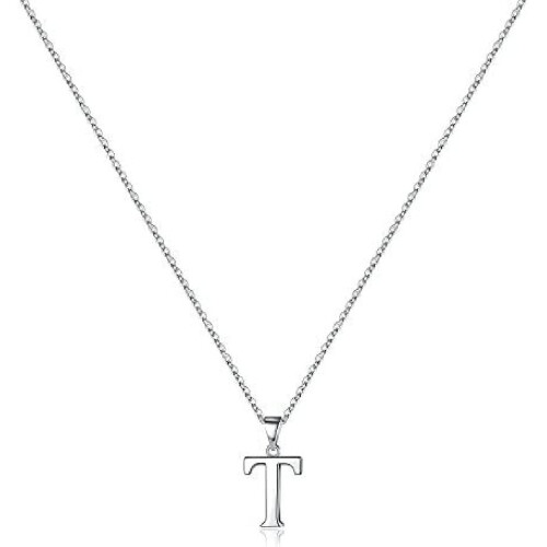 925 Sterling Silver Initial Pendant Necklace with Figaro