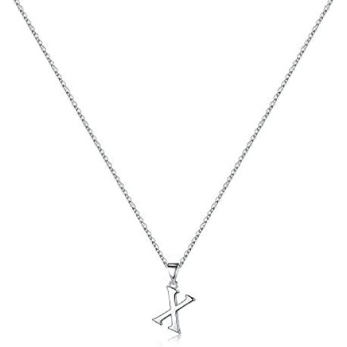 Sterling Silver Initial Pendant Necklace with Figaro Chain