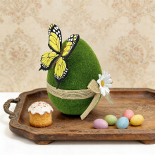 6 Inch Flocked Easter Eggs Green Soft-Touch Fuzzy Decor
