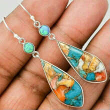 Boho Drop Earrings Women 925 Silver Tourmaline Turquoise A