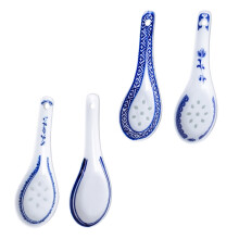 Ceramic Soup Spoon Asian Blue and White Porcelain 4 Pcs