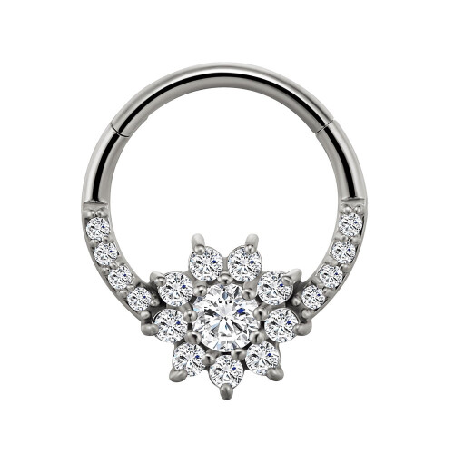 Titanium Micro Cubic Zirconia Nose Hoop Ring 1 Pc
