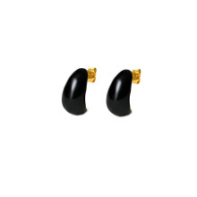 Women's Stainless Steel Black Enamel Teardrop Stud Earrings